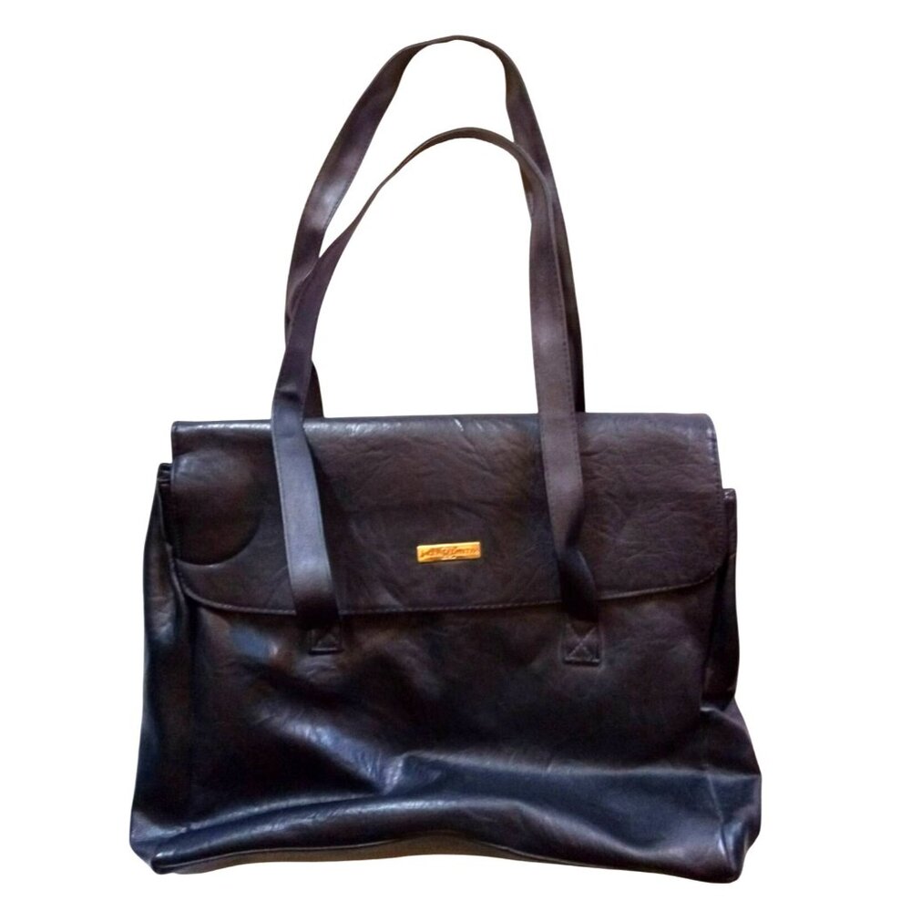 Messenger Bag Jaclyn Smith Black Faux Leather Shoulder Multi Compartment 16x12